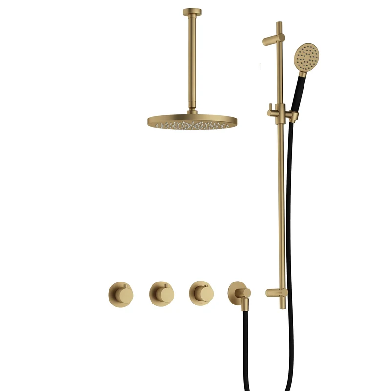 Hotbath Cobber IBS70 inbouw doucheset - ronde handdouche - 30cm hoofddouche - 30cm plafondbuis - glijstang - Geborsteld Messing