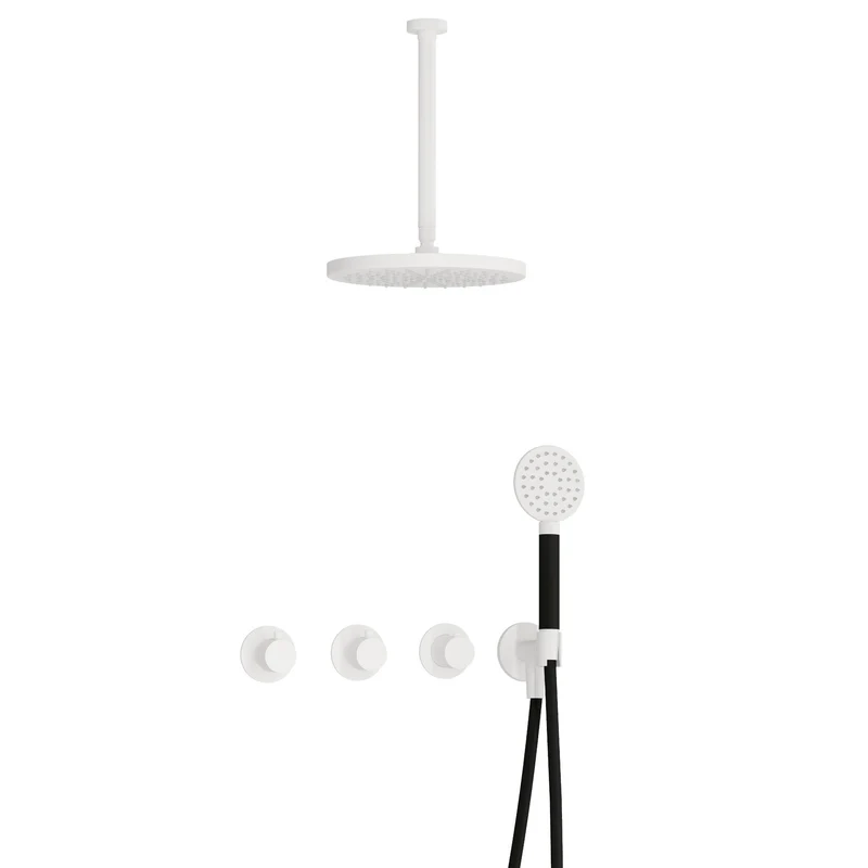 Hotbath Cobber IBS70 inbouw doucheset - ronde handdouche - 30cm hoofddouche - 30cm plafondbuis - wandhouder - Mat Wit