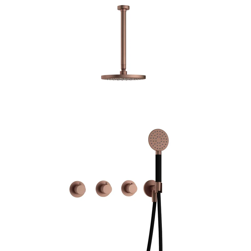 Hotbath Cobber IBS70 inbouw doucheset - ronde handdouche - 20cm hoofddouche - 30cm plafondbuis - wandhouder - Geborsteld Koper PVD