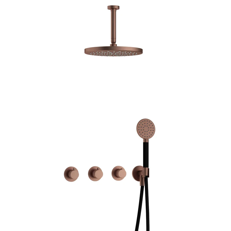 Hotbath Cobber IBS70 inbouw doucheset - ronde handdouche - 30cm hoofddouche - 15cm plafondbuis - wandhouder - Geborsteld Koper PVD