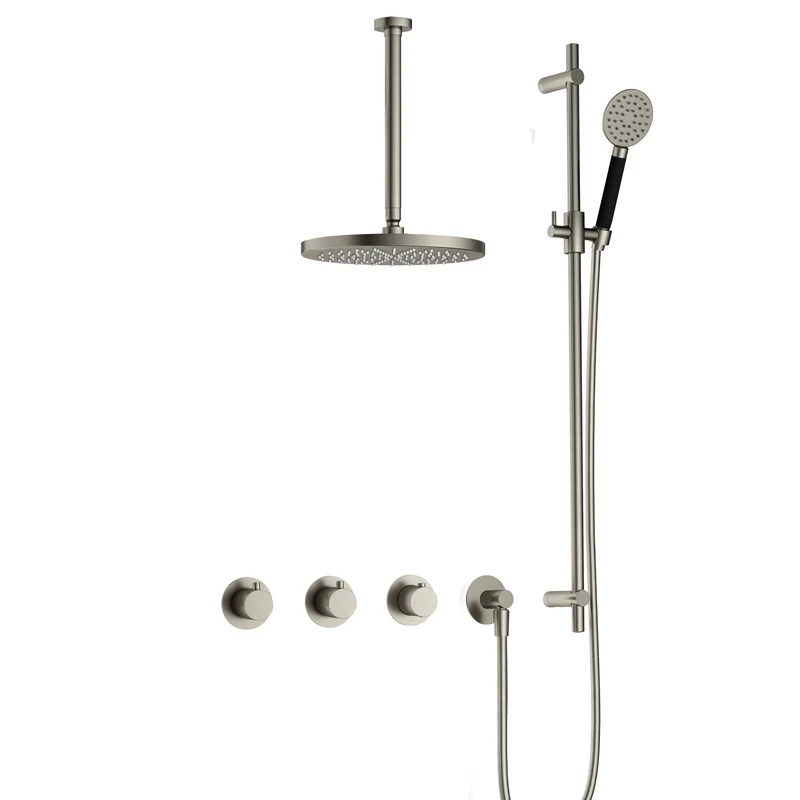Hotbath Cobber IBS70 inbouw doucheset - ronde handdouche - 25cm hoofddouche - 30cm plafondbuis - glijstang - Geborsteld Nikkel