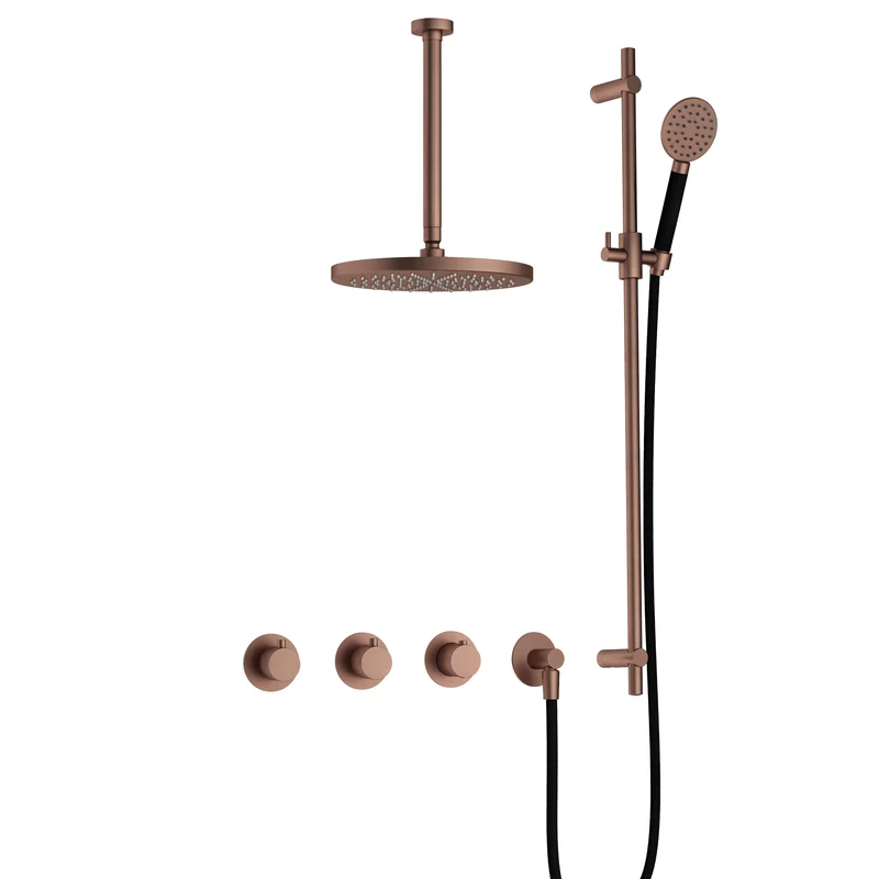 Hotbath Cobber IBS70 inbouw doucheset - ronde handdouche - 25cm hoofddouche - 30cm plafondbuis - glijstang - Geborsteld Koper PVD