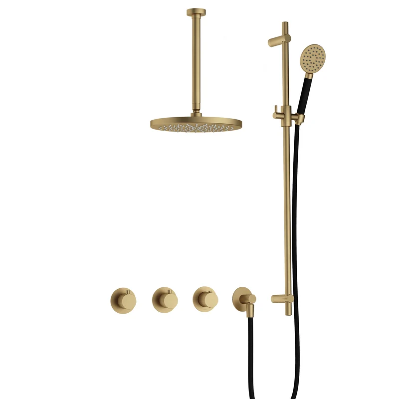 Hotbath Cobber IBS70 inbouw doucheset - ronde handdouche - 25cm hoofddouche - 30cm plafondbuis - glijstang - Geborsteld Messing