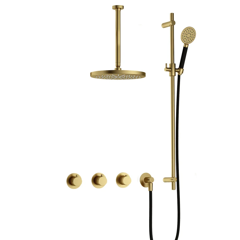 Hotbath Cobber IBS70 inbouw doucheset - ronde handdouche - 25cm hoofddouche - 30cm plafondbuis - glijstang - Geborsteld Messing PVD