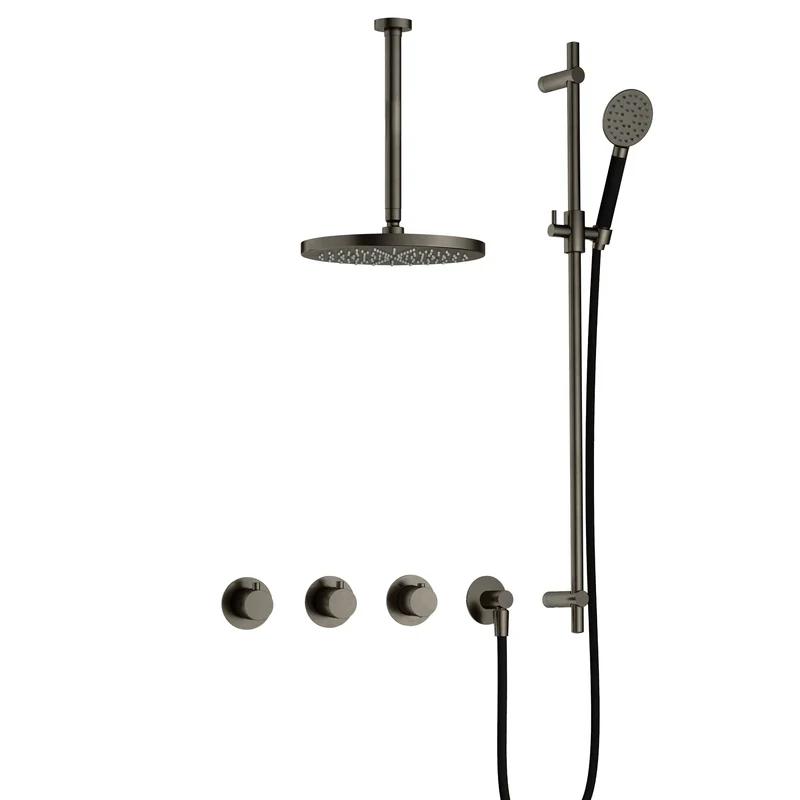 Hotbath Cobber IBS70 inbouw doucheset - ronde handdouche - 25cm hoofddouche - 30cm plafondbuis - glijstang - Verouderd IJzer