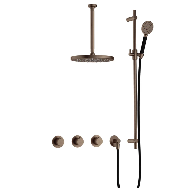 Hotbath Cobber IBS70 inbouw doucheset - ronde handdouche - 25cm hoofddouche - 30cm plafondbuis - glijstang - Verouderd Messing