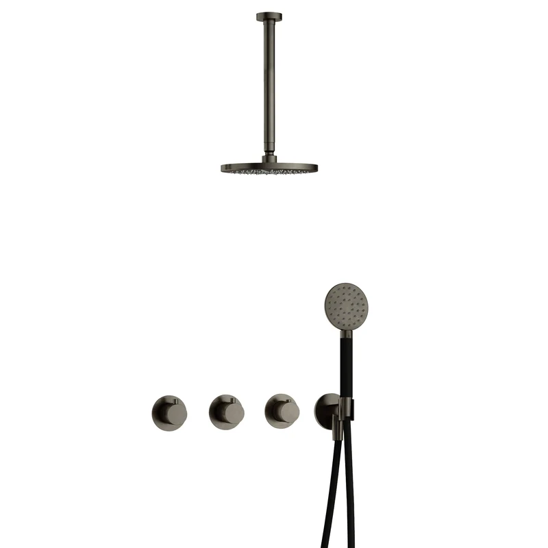 Hotbath Cobber IBS70 inbouw doucheset - ronde handdouche - 25cm hoofddouche - 30cm plafondbuis - wandhouder - Verouderd IJzer