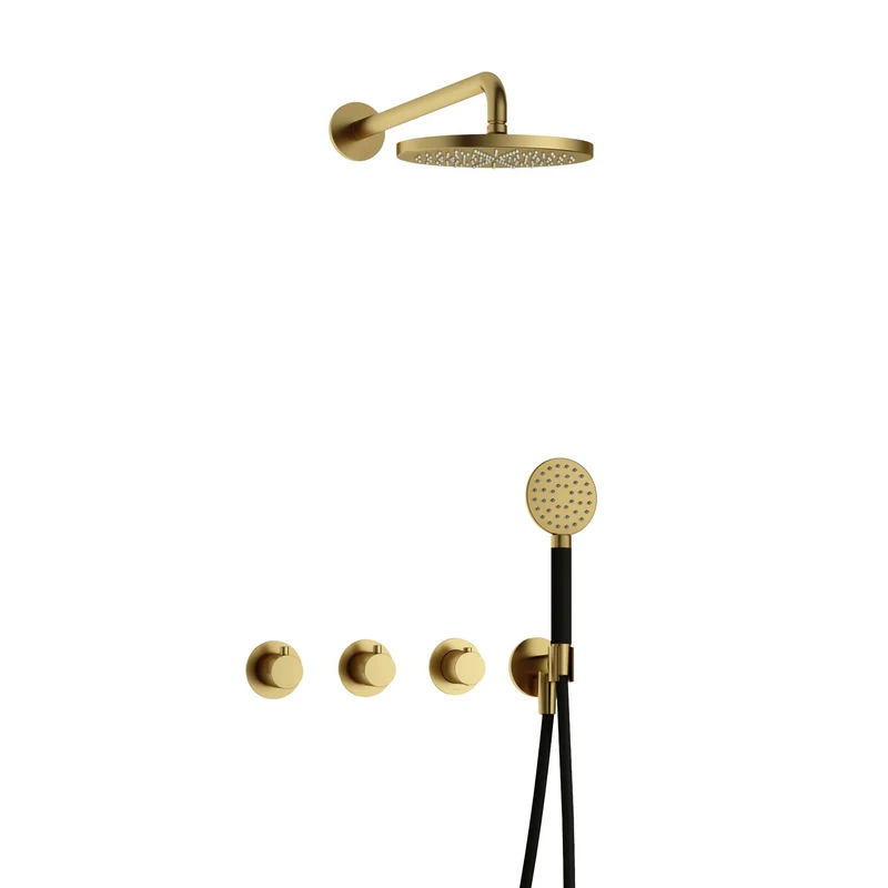 Hotbath Cobber IBS70 inbouw doucheset - ronde handdouche - 20cm hoofddouche - wandarm - wandhouder - Geborsteld Messing PVD