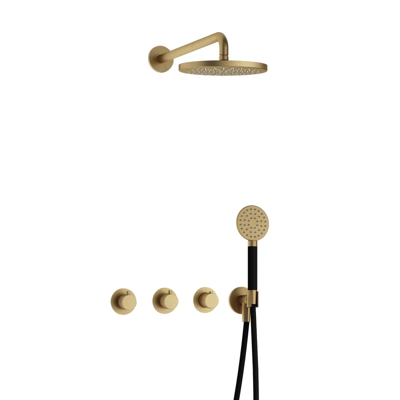 Hotbath Cobber IBS70 inbouw doucheset - ronde handdouche - 20cm hoofddouche - wandarm - wandhouder - Geborsteld Messing