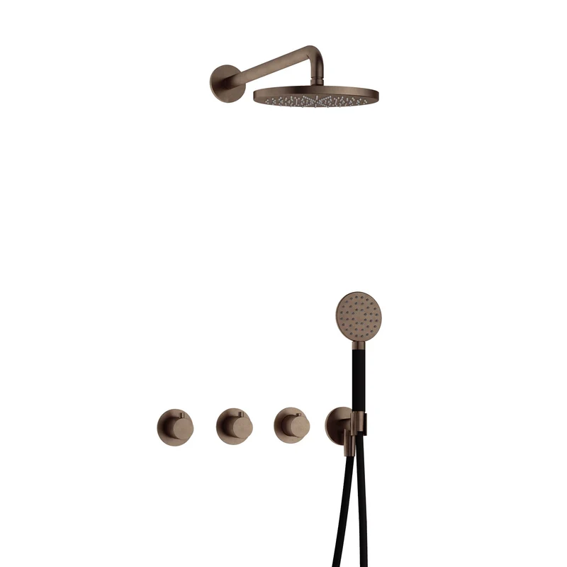 Hotbath Cobber IBS70 inbouw doucheset - ronde handdouche - 20cm hoofddouche - wandarm - wandhouder - Verouderd Messing