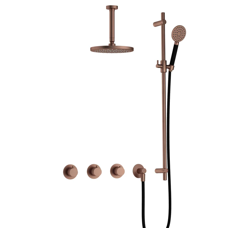 Hotbath Cobber IBS70 inbouw doucheset - ronde handdouche - 25cm hoofddouche - 15cm plafondbuis - glijstang - Geborsteld Koper PVD