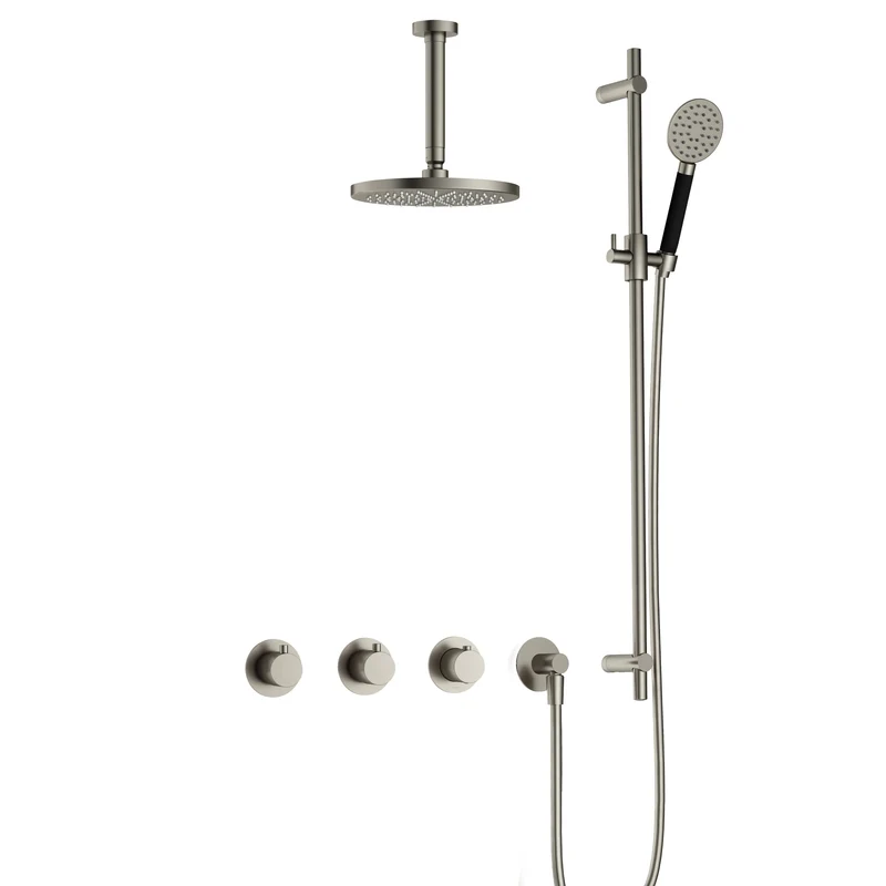 Hotbath Cobber IBS70 inbouw doucheset - ronde handdouche - 25cm hoofddouche - 15cm plafondbuis - glijstang - Geborsteld Nikkel