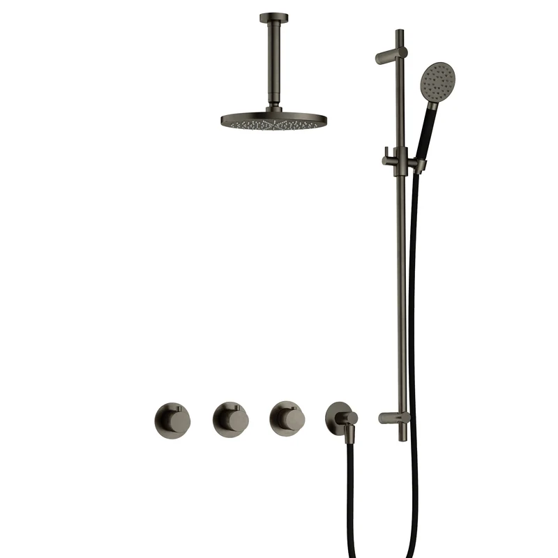 Hotbath Cobber IBS70 inbouw doucheset - ronde handdouche - 25cm hoofddouche - 15cm plafondbuis - glijstang - Verouderd IJzer