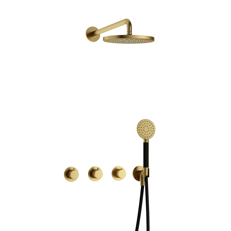 Hotbath Cobber IBS70 inbouw doucheset - ronde handdouche - 25cm hoofddouche - wandarm - wandhouder - Geborsteld Messing PVD