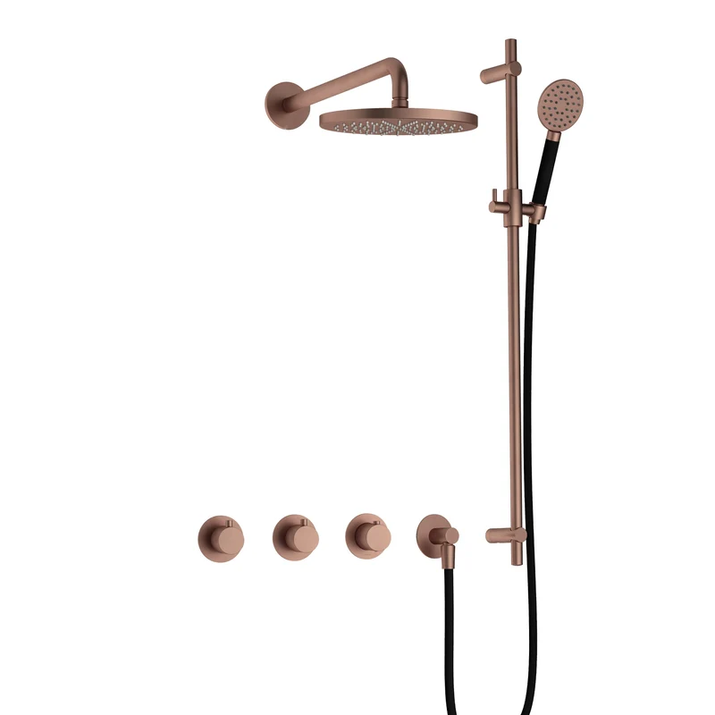 Hotbath Cobber IBS70 inbouw doucheset - ronde handdouche - 25cm hoofddouche - wandarm - glijstang - Geborsteld Koper PVD