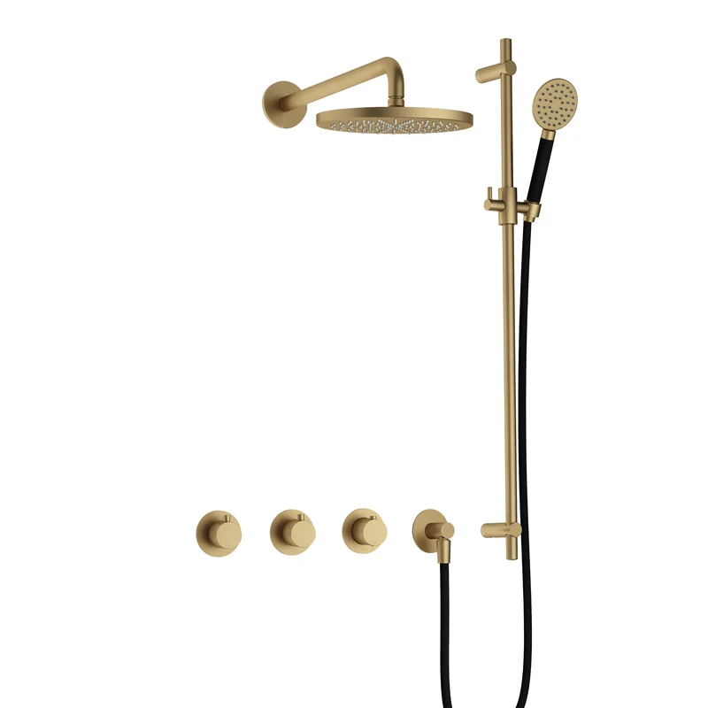 Hotbath Cobber IBS70 inbouw doucheset - ronde handdouche - 25cm hoofddouche - wandarm - glijstang - Geborsteld Messing