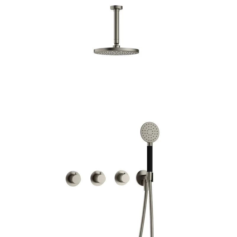 Hotbath Cobber IBS70 inbouw doucheset - ronde handdouche - 25cm hoofddouche - 15cm plafondbuis - wandhouder - Geborsteld Nikkel