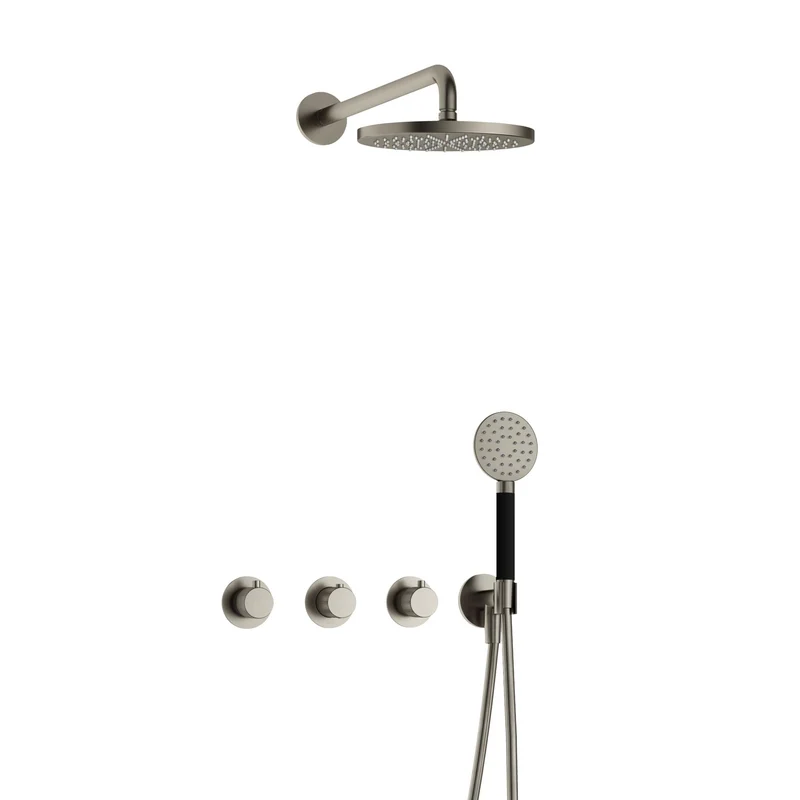 Hotbath Cobber X IBSX70 inbouw doucheset - ronde handdouche - 20cm hoofddouche - wandarm - wandhouder - Geborsteld Nikkel
