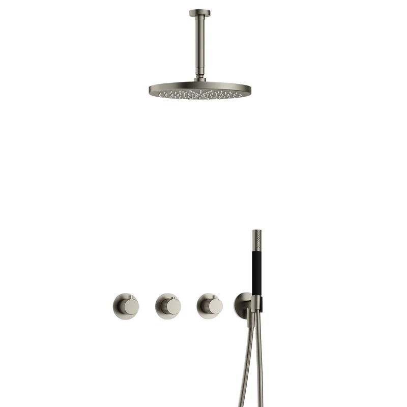 Hotbath Cobber X IBSX70 inbouw doucheset - staafhanddouche - 30cm hoofddouche - 15cm plafondbuis - wandhouder - Geborsteld Nikkel