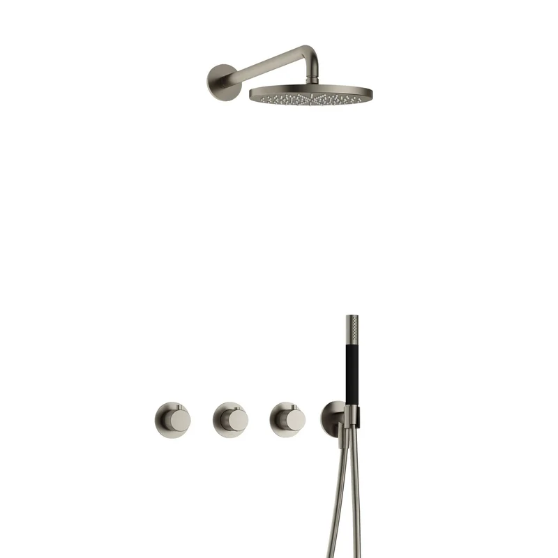 Hotbath Cobber X IBSX70 inbouw doucheset - staafhanddouche - 20cm hoofddouche - wandarm - wandhouder - Geborsteld Nikkel