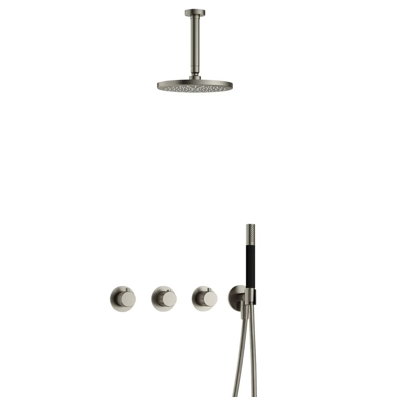 Hotbath Cobber X IBSX70 inbouw doucheset - staafhanddouche - 20cm hoofddouche - 15cm plafondbuis - wandhouder - Geborsteld Nikkel