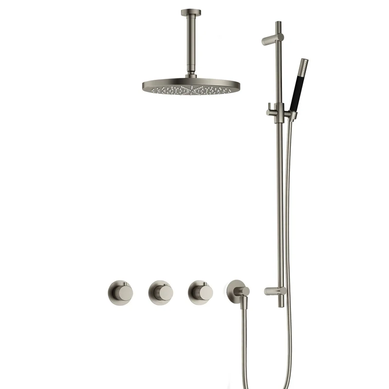 Hotbath Cobber X IBSX70 inbouw doucheset - staafhanddouche - 30cm hoofddouche - 15cm plafondbuis - glijstang - Geborsteld Nikkel