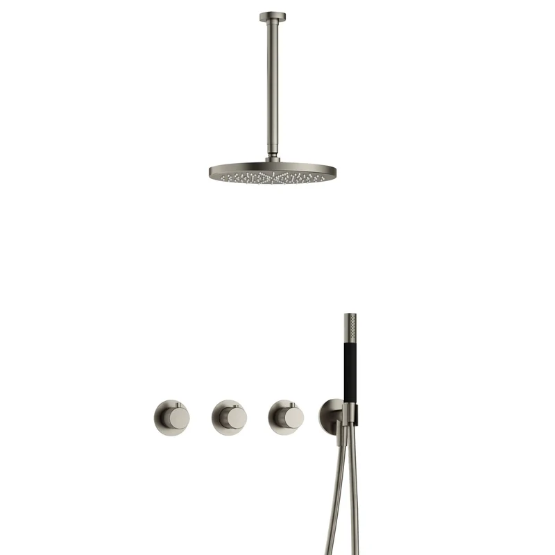Hotbath Cobber X IBSX70 inbouw doucheset - staafhanddouche - 30cm hoofddouche - 30cm plafondbuis - wandhouder - Geborsteld Nikkel