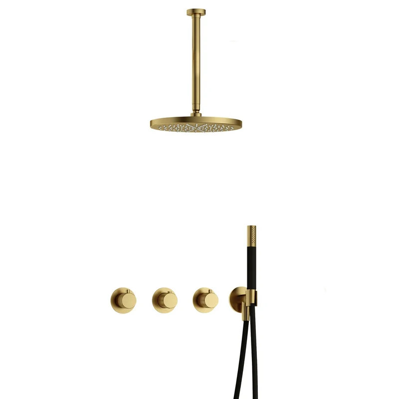 Hotbath Cobber X IBSX70 inbouw doucheset - staafhanddouche - 30cm hoofddouche - 30cm plafondbuis - wandhouder - Geborsteld Messing PVD