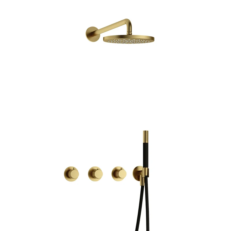 Hotbath Cobber X IBSX70 inbouw doucheset - staafhanddouche - 20cm hoofddouche - wandarm - wandhouder - Geborsteld Messing PVD