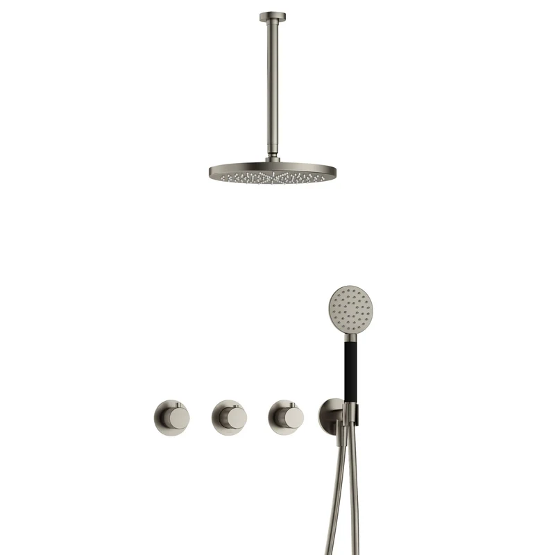 Hotbath Cobber X IBSX70 inbouw doucheset - ronde handdouche - 30cm hoofddouche - 30cm plafondbuis - wandhouder - Geborsteld Nikkel