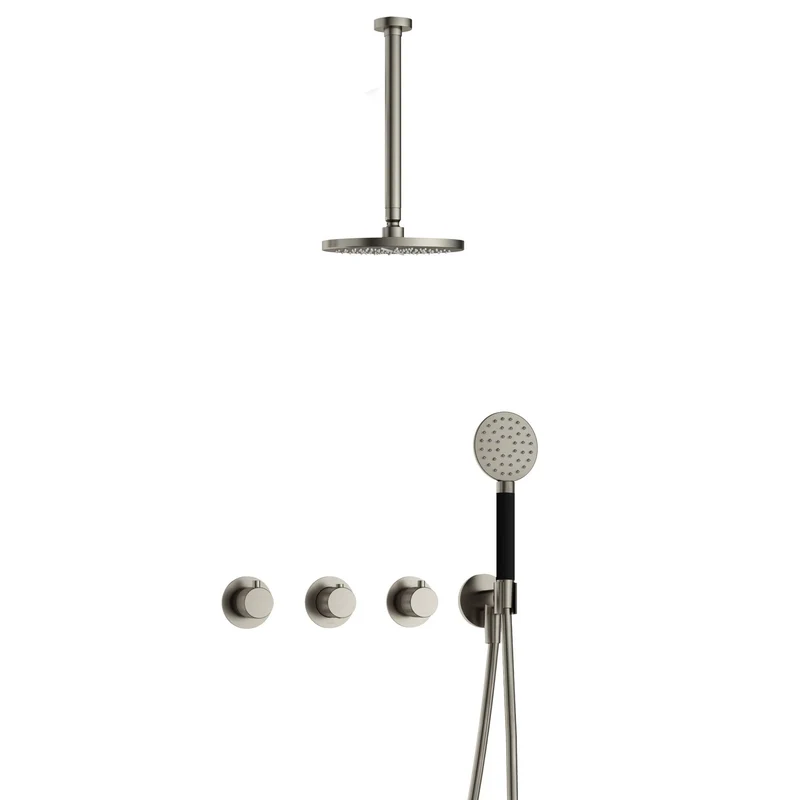 Hotbath Cobber X IBSX70 inbouw doucheset - ronde handdouche - 20cm hoofddouche - 30cm plafondbuis - wandhouder - Geborsteld Nikkel