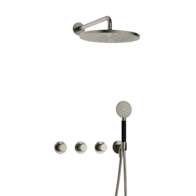 Hotbath Cobber X IBSX70 inbouw doucheset - ronde handdouche - 30cm hoofddouche - wandarm - wandhouder - Geborsteld Nikkel