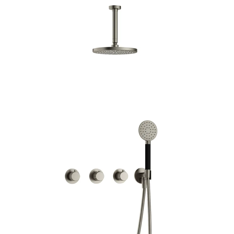 Hotbath Cobber X IBSX70 inbouw doucheset - ronde handdouche - 25cm hoofddouche - 15cm plafondbuis - wandhouder - Geborsteld Nikkel