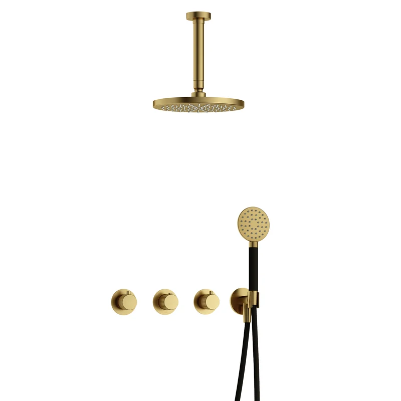 Hotbath Cobber X IBSX70 inbouw doucheset - ronde handdouche - 25cm hoofddouche - 15cm plafondbuis - wandhouder - Geborsteld Messing PVD