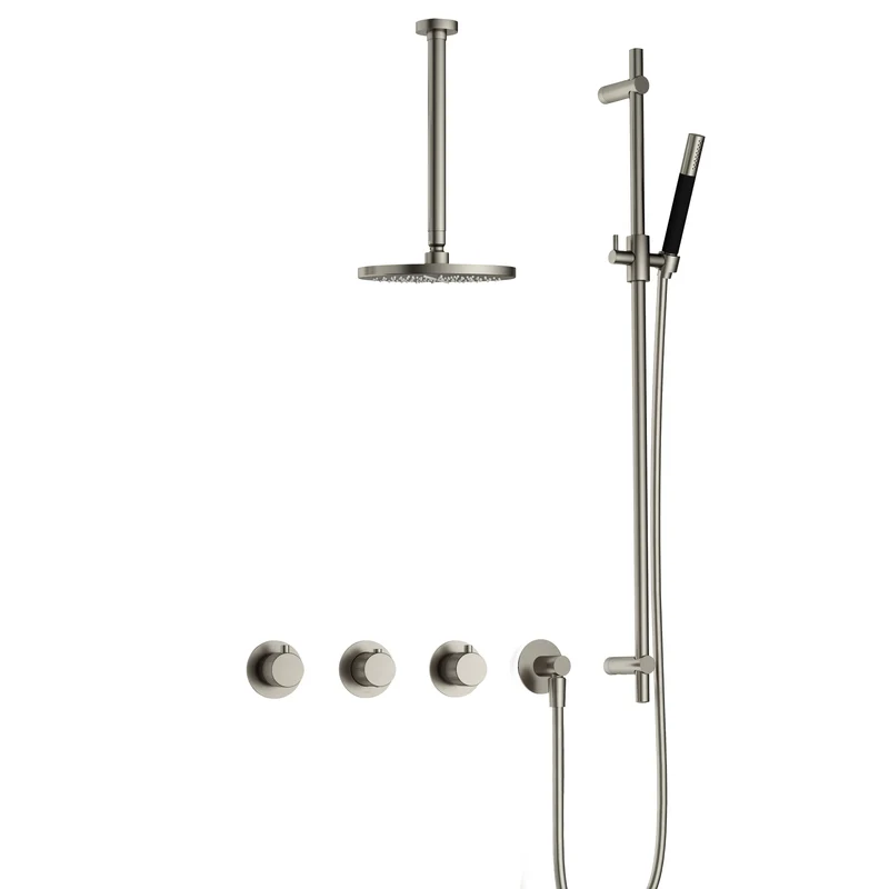 Hotbath Cobber X IBSX70 inbouw doucheset - staafhanddouche - 25cm hoofddouche - 30cm plafondbuis - glijstang - Geborsteld Nikkel