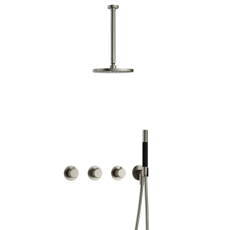 Hotbath Cobber X IBSX70 inbouw doucheset - staafhanddouche - 25cm hoofddouche - 30cm plafondbuis - wandhouder - Geborsteld Nikkel