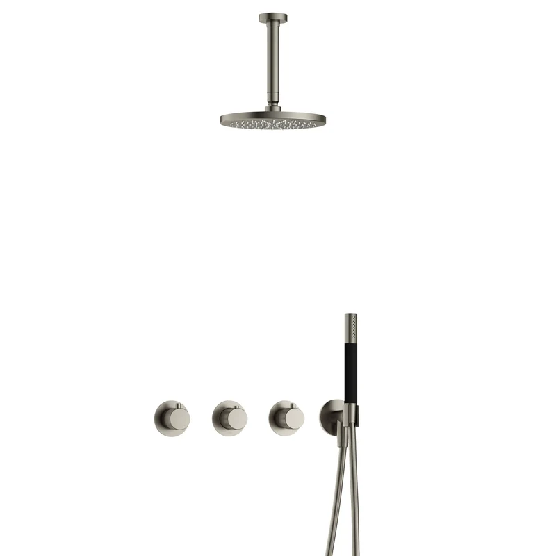 Hotbath Cobber X IBSX70 inbouw doucheset - staafhanddouche - 25cm hoofddouche - 15cm plafondbuis - wandhouder - Geborsteld Nikkel