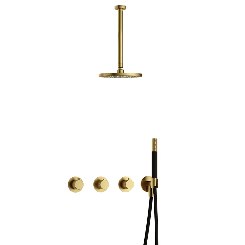 Hotbath Cobber X IBSX70 inbouw doucheset - staafhanddouche - 25cm hoofddouche - 30cm plafondbuis - wandhouder - Geborsteld Messing PVD