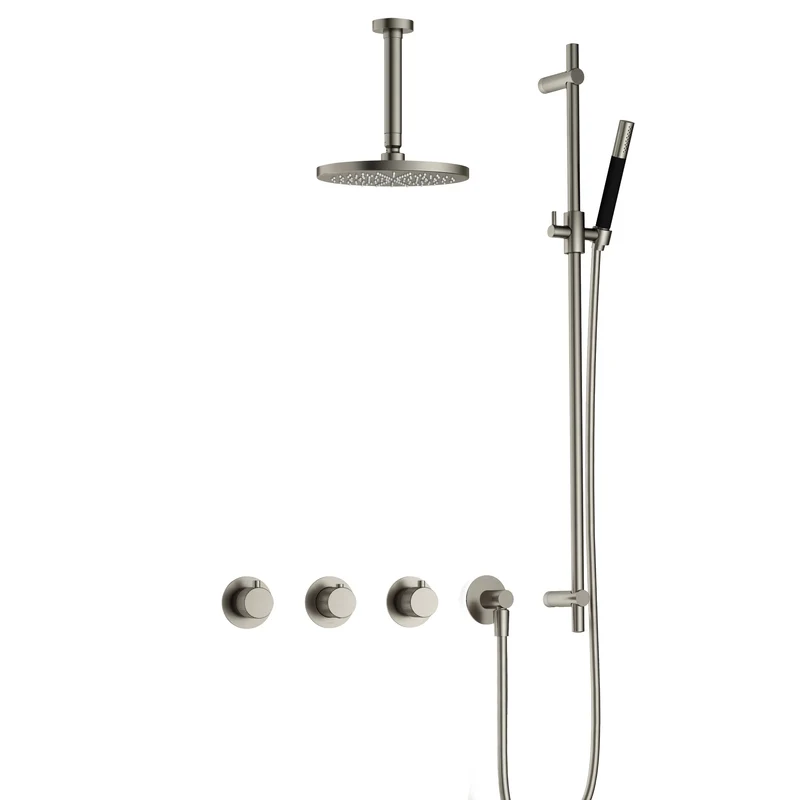 Hotbath Cobber X IBSX70 inbouw doucheset - staafhanddouche - 25cm hoofddouche - 15cm plafondbuis - glijstang - Geborsteld Nikkel