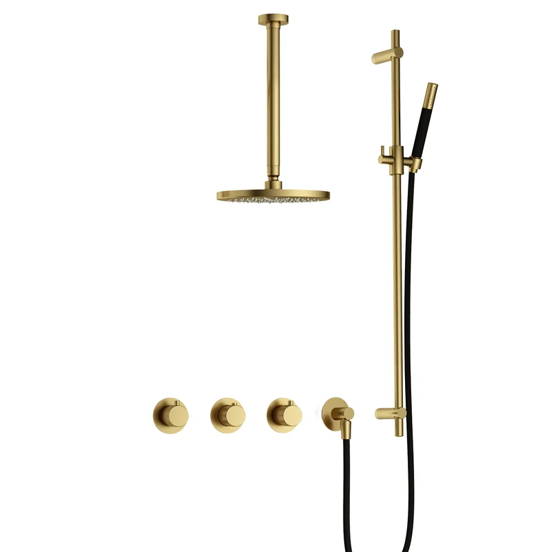 Hotbath Cobber X IBSX70 inbouw doucheset - staafhanddouche - 25cm hoofddouche - 30cm plafondbuis - glijstang - Geborsteld Messing PVD
