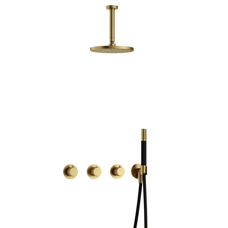 Hotbath Cobber X IBSX70 inbouw doucheset - staafhanddouche - 25cm hoofddouche - 15cm plafondbuis - wandhouder - Geborsteld Messing PVD