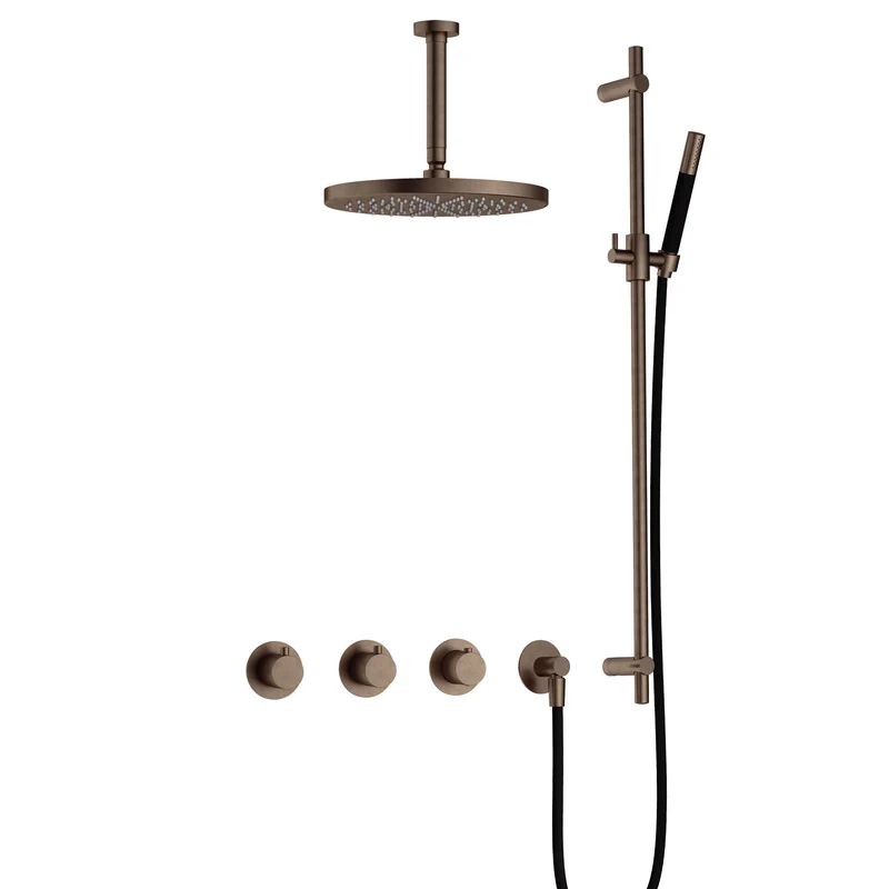 Hotbath Cobber IBS70 inbouw doucheset - staafhanddouche - 30cm hoofddouche - 15cm plafondbuis - glijstang - Verouderd Messing
