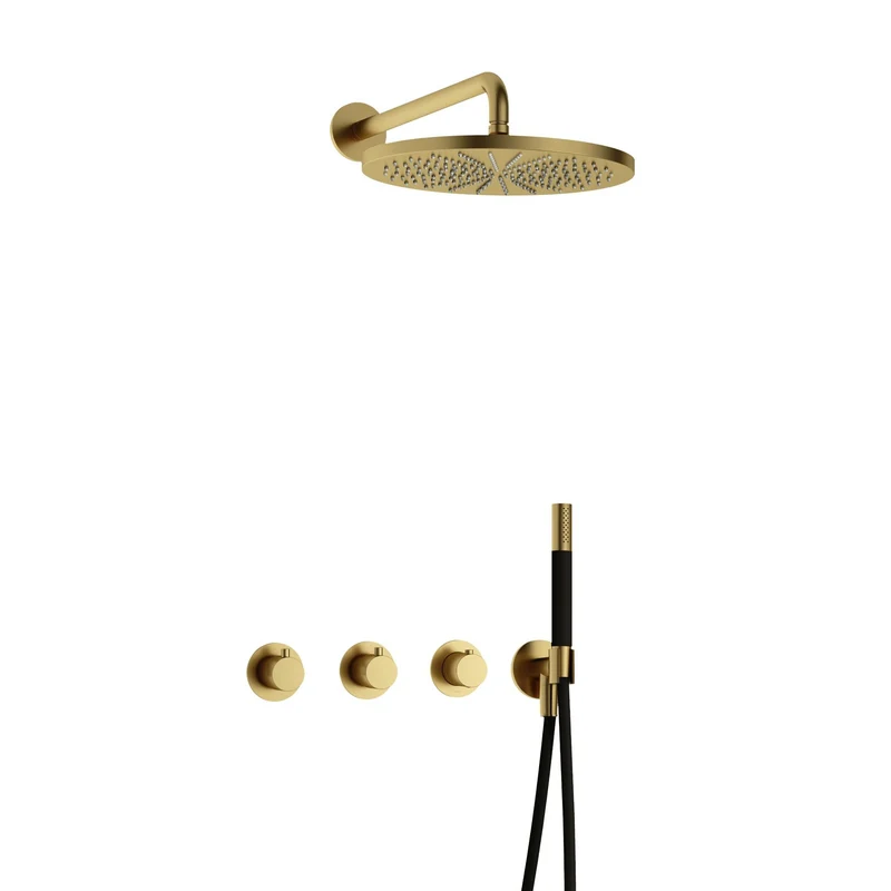 Hotbath Cobber IBS70 inbouw doucheset - staafhanddouche - 30cm hoofddouche - wandarm - wandhouder - Geborsteld Messing PVD
