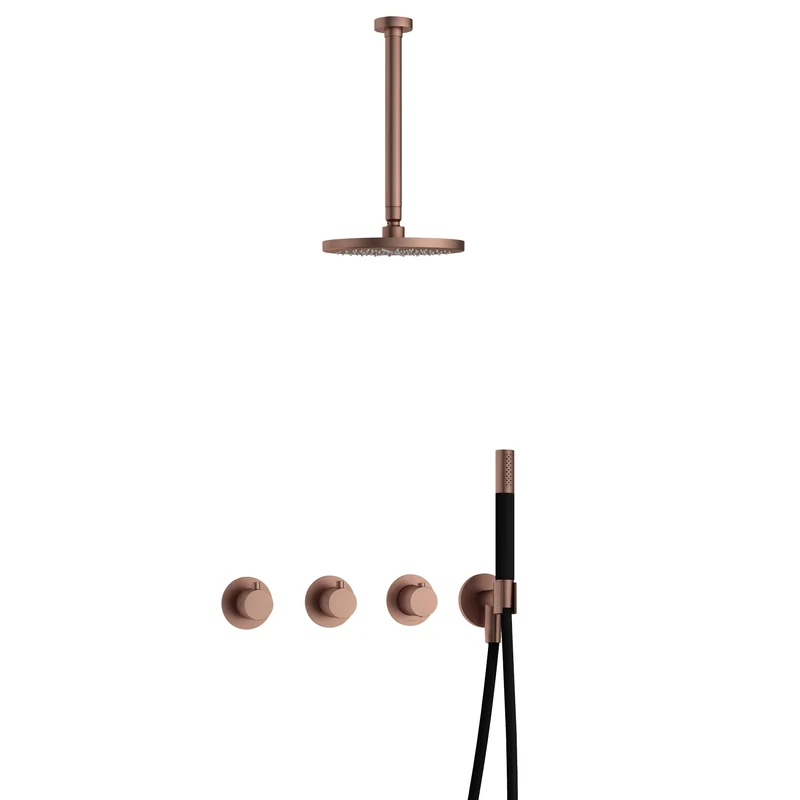 Hotbath Cobber IBS70 inbouw doucheset - staafhanddouche - 25cm hoofddouche - 30cm plafondbuis - wandhouder - Geborsteld Koper PVD