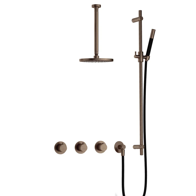 Hotbath Cobber IBS70 inbouw doucheset - staafhanddouche - 25cm hoofddouche - 30cm plafondbuis - glijstang - Verouderd Messing