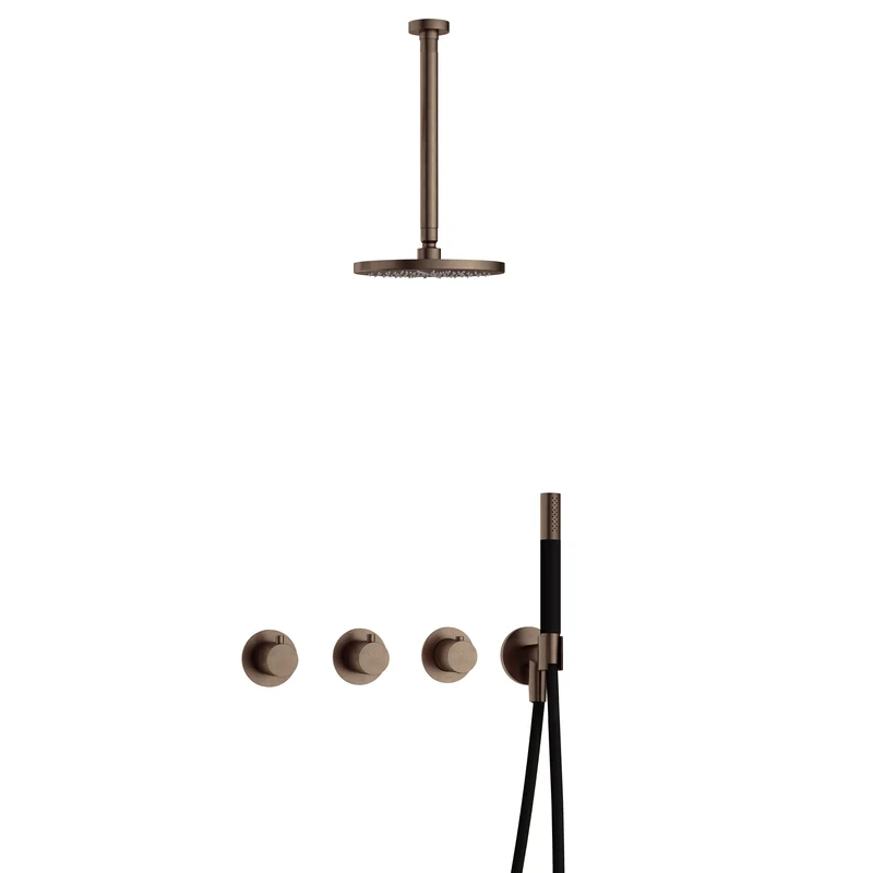 Hotbath Cobber IBS70 inbouw doucheset - staafhanddouche - 25cm hoofddouche - 30cm plafondbuis - wandhouder - Verouderd Messing