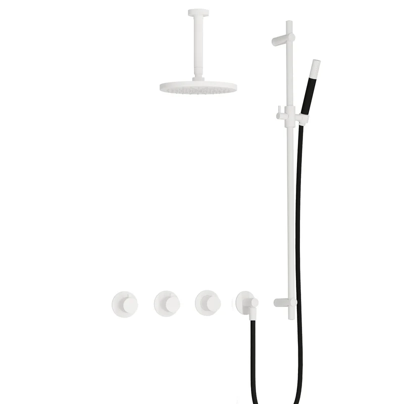 Hotbath Cobber IBS70 inbouw doucheset - staafhanddouche - 25cm hoofddouche - 15cm plafondbuis - glijstang - Mat Wit