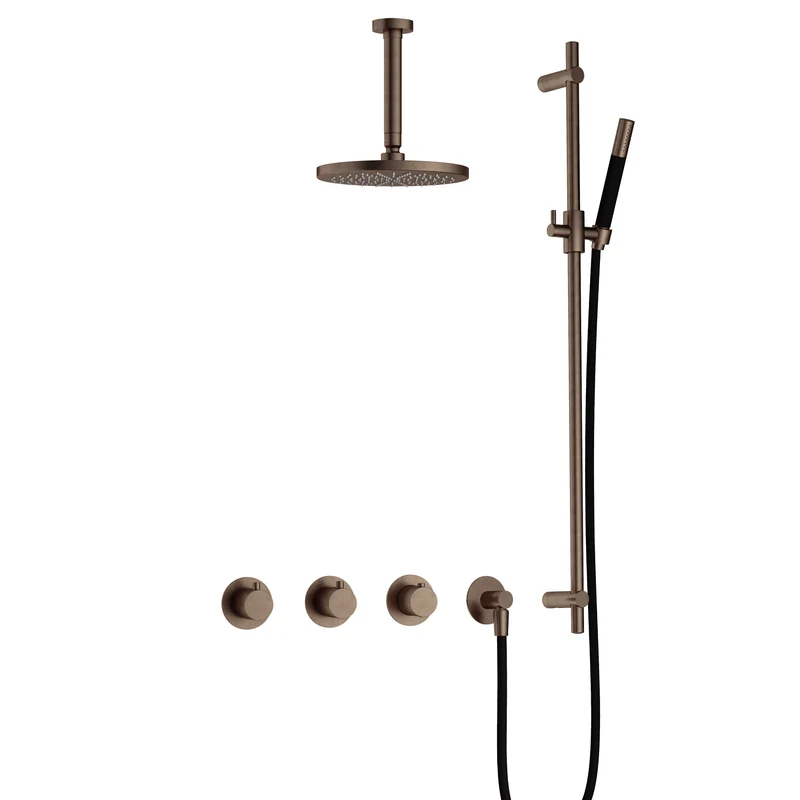 Hotbath Cobber IBS70 inbouw doucheset - staafhanddouche - 25cm hoofddouche - 15cm plafondbuis - glijstang - Verouderd Messing
