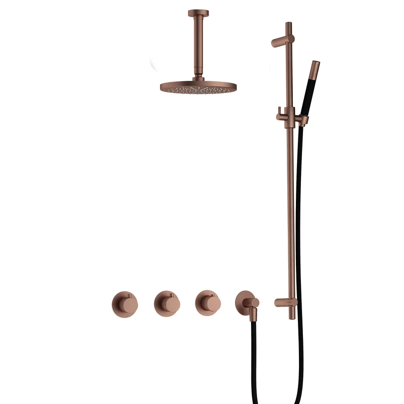 Hotbath Cobber IBS70 inbouw doucheset - staafhanddouche - 25cm hoofddouche - 15cm plafondbuis - glijstang - Geborsteld Koper PVD