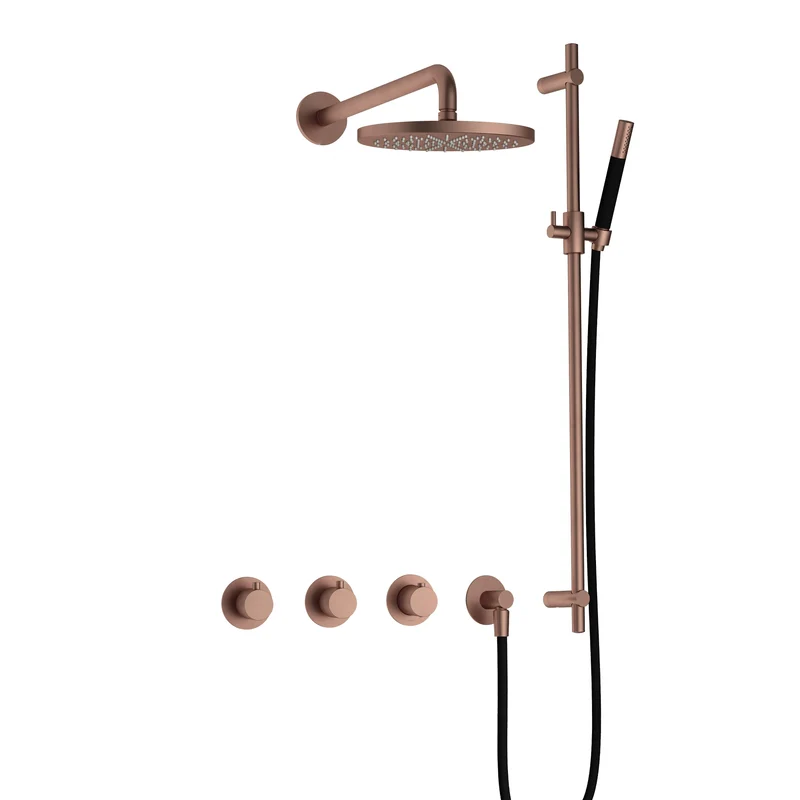Hotbath Cobber IBS70 inbouw doucheset - staafhanddouche - 25cm hoofddouche - wandarm - glijstang - Geborsteld Koper PVD